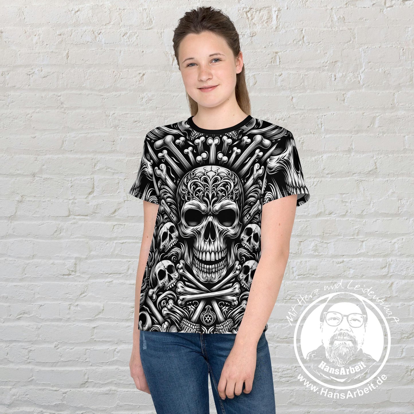T-Shirt mit Rundhalsausschnitt für Jugendliche - Totenkopf Design