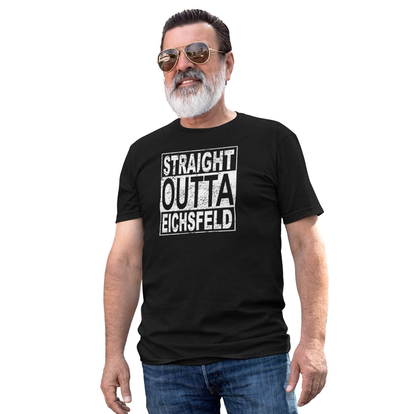 B&C T-Shirt #E190 black - "Straight Outta Eichsfeld" in Schwarz (Größen XS bis 5XL)