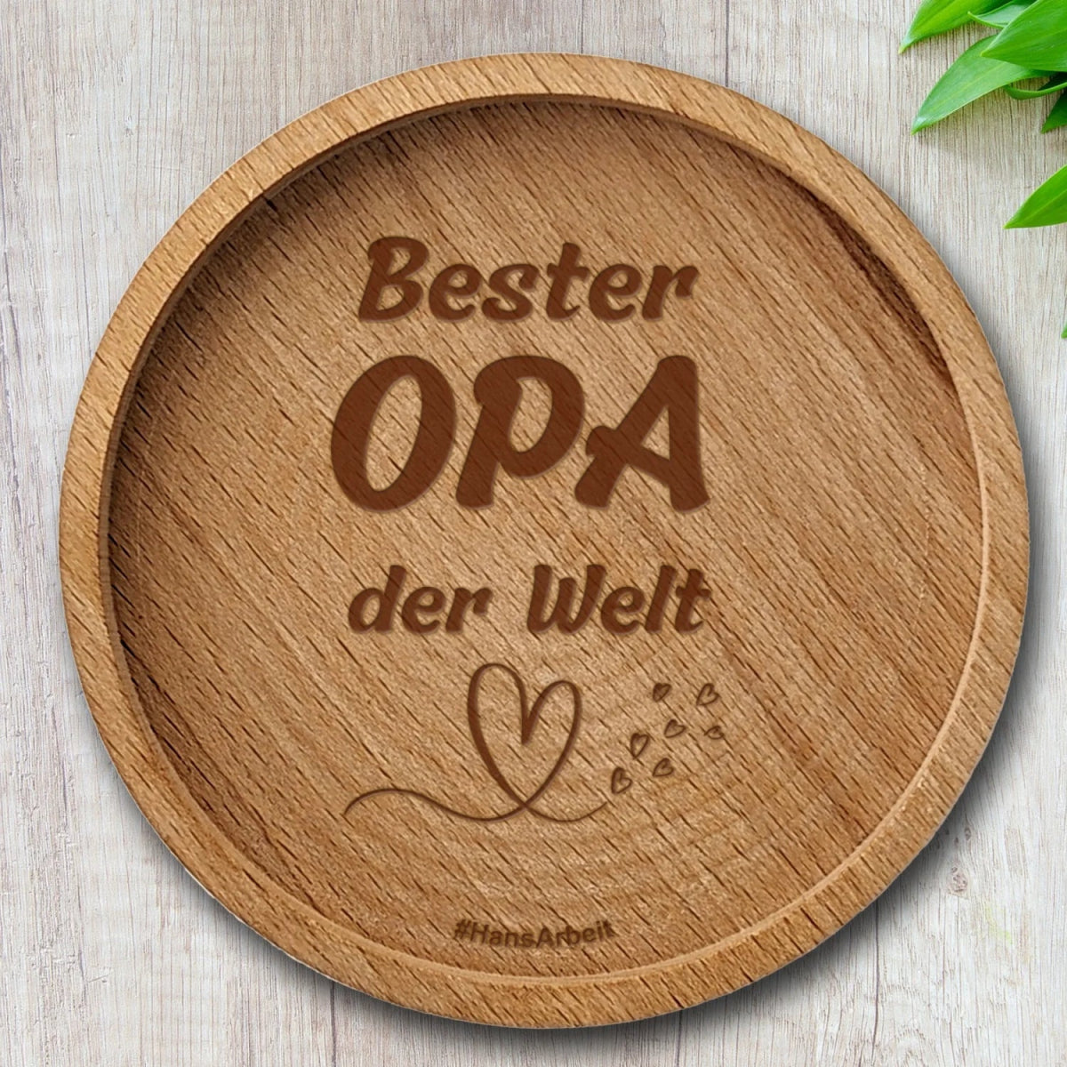 "Bester Opa der Welt" - Liebevoller Holzuntersetzer aus Buchenholz - #HansArbeit