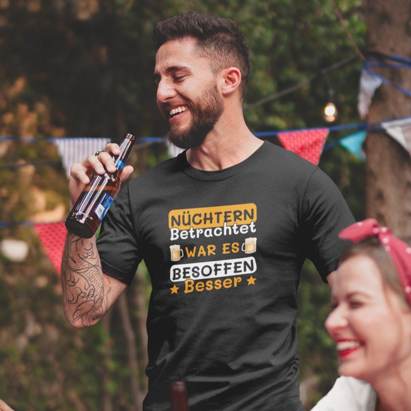 B&C T-Shirt #E190 black - "Nüchtern betrachtet war es besoffen besser" von #HansArbeit