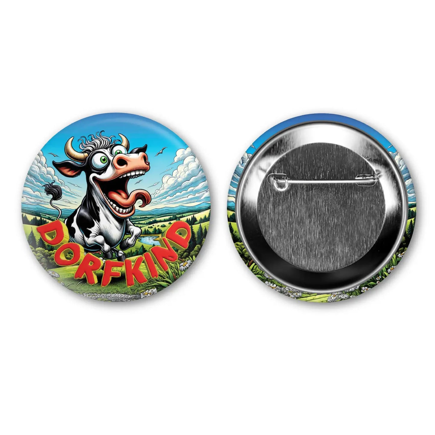 Lustiger 'Dorfkind' Ansteckbutton 57 mm – Robust & Kratzfest | HansArbeit