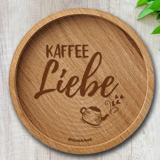 "Kaffee Liebe" - Holzuntersetzer für echte Kaffeeliebhaber Buche