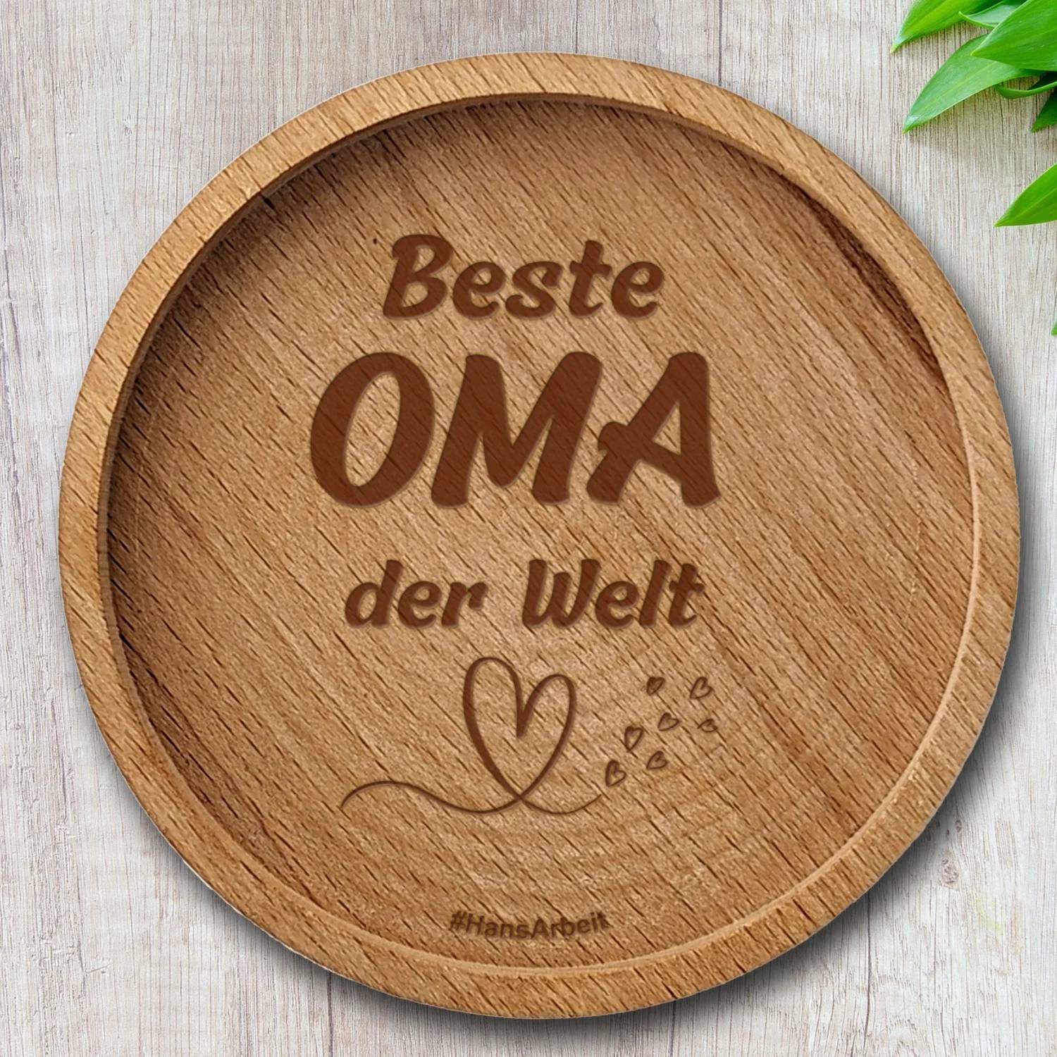 "Beste Oma der Welt" - Liebevoller Holzuntersetzer aus geöltem Buchenholz