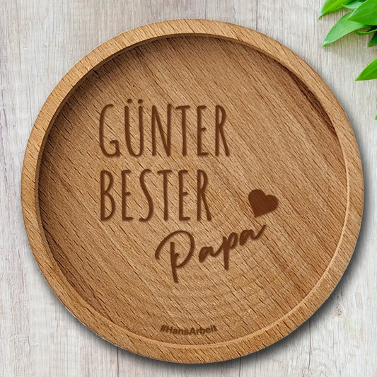 "Bester Papa" - Personalisierter Holzuntersetzer zum Vatertag Buchenholz
