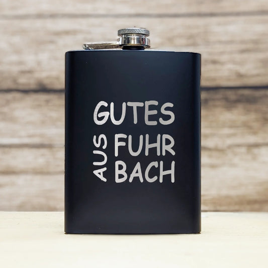 Flachmann mit Trichter "Gutes aus Fuhrbach" - 240 ml, Schwarz