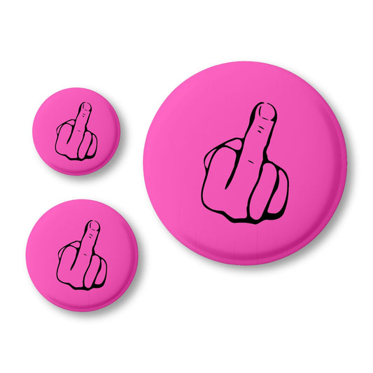 Pinker Mittelfinger-Ansteckbutton von #HansArbeit – Unübersehbar Ø 25 mm