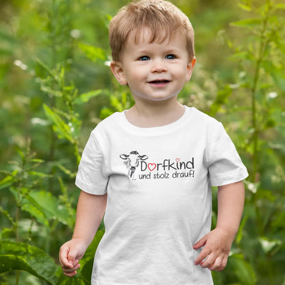 Kinder T-Shirt F140K "Dorfkind und Stolz drauf" – Mit Kuh Motiv für kleine Landliebhaber aus Baumwolle