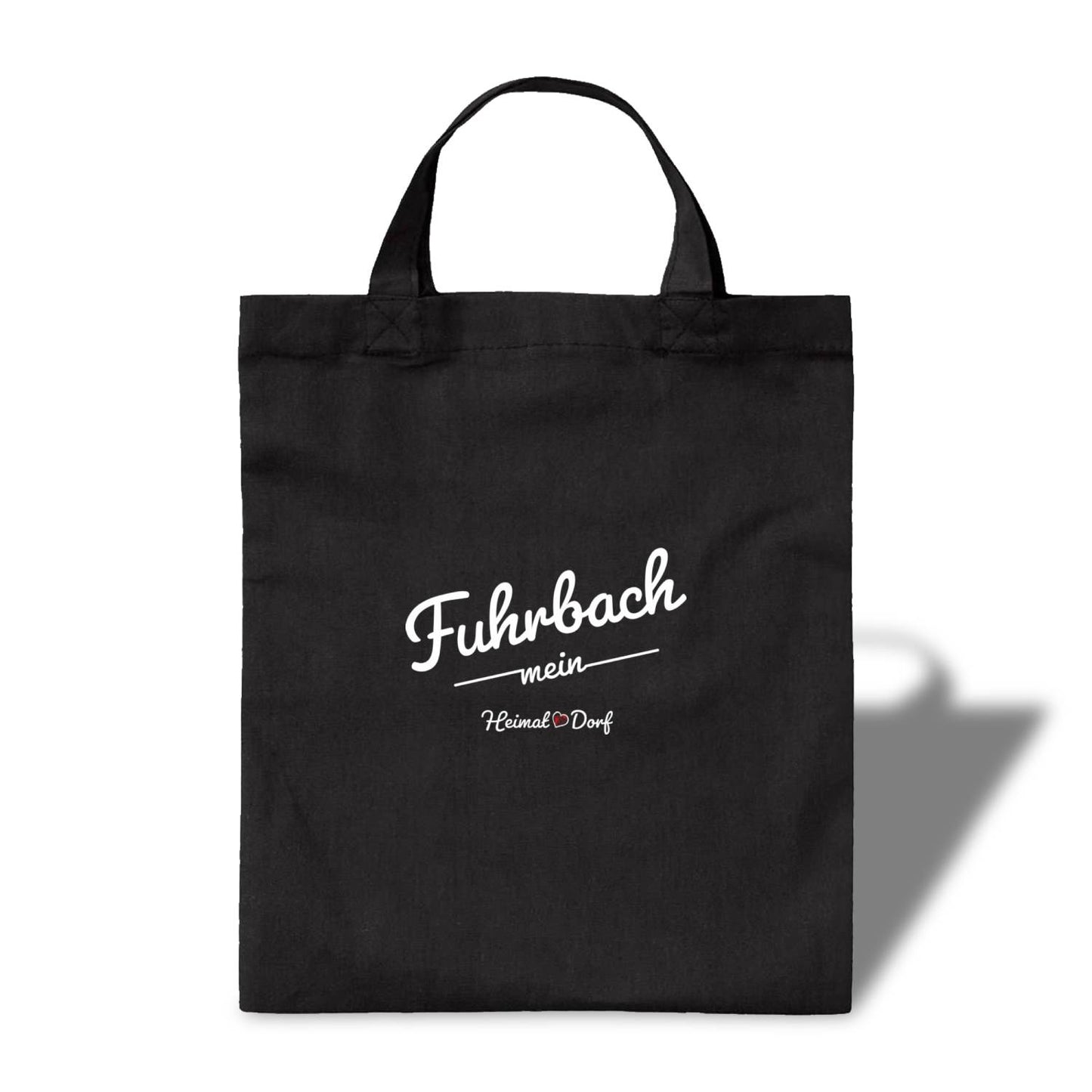 Schwarze Apothekertasche mit Fuhrbach Heimatdorf-Design aus Baumwolle, 140 g/m²